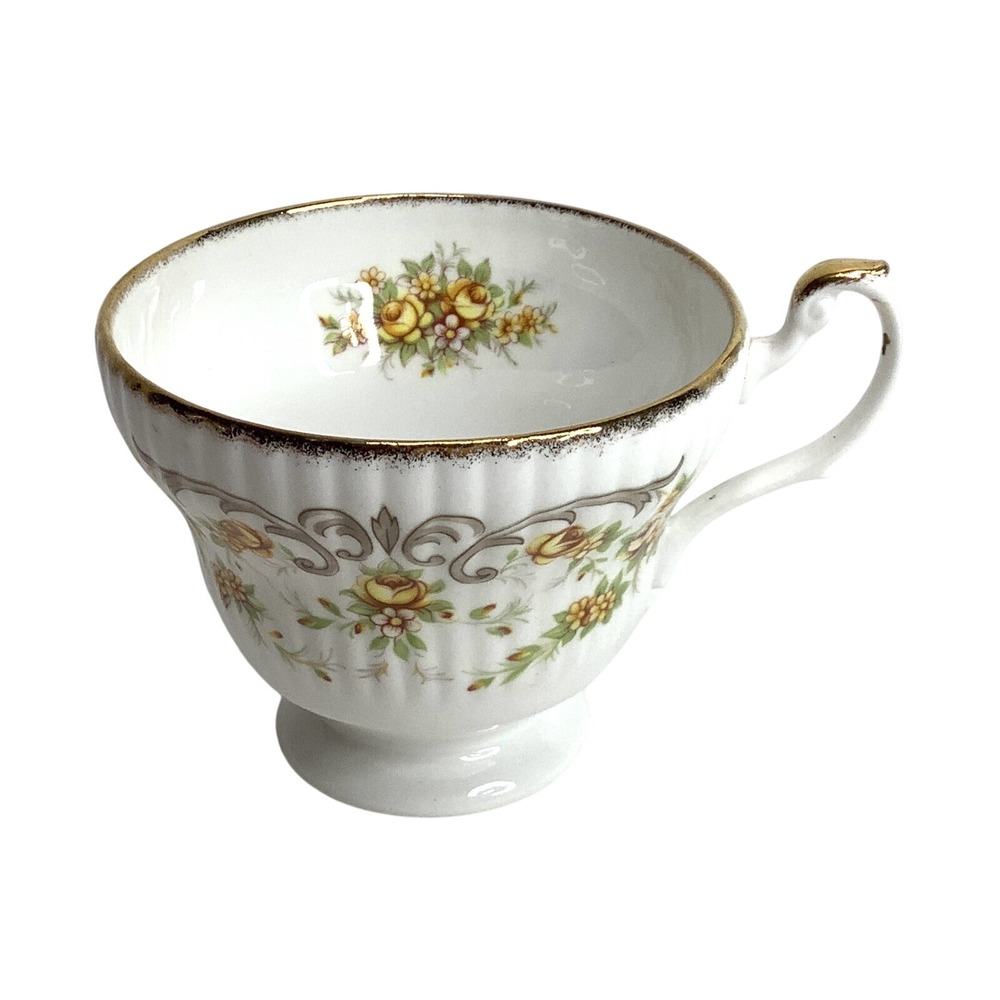 Vintage Tea Cup Royal Heritage Bone China England Yellow Floral Curly